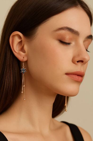 Blue Flower Cascade Dangle Earrings