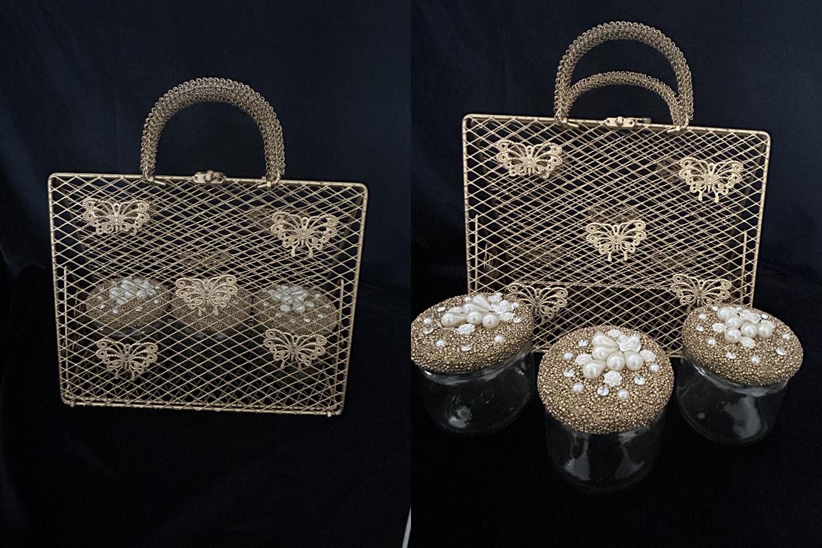 Metal Basket with Decorated Jars