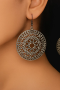 Mandala-Inspired Oxidized Silver Earrings