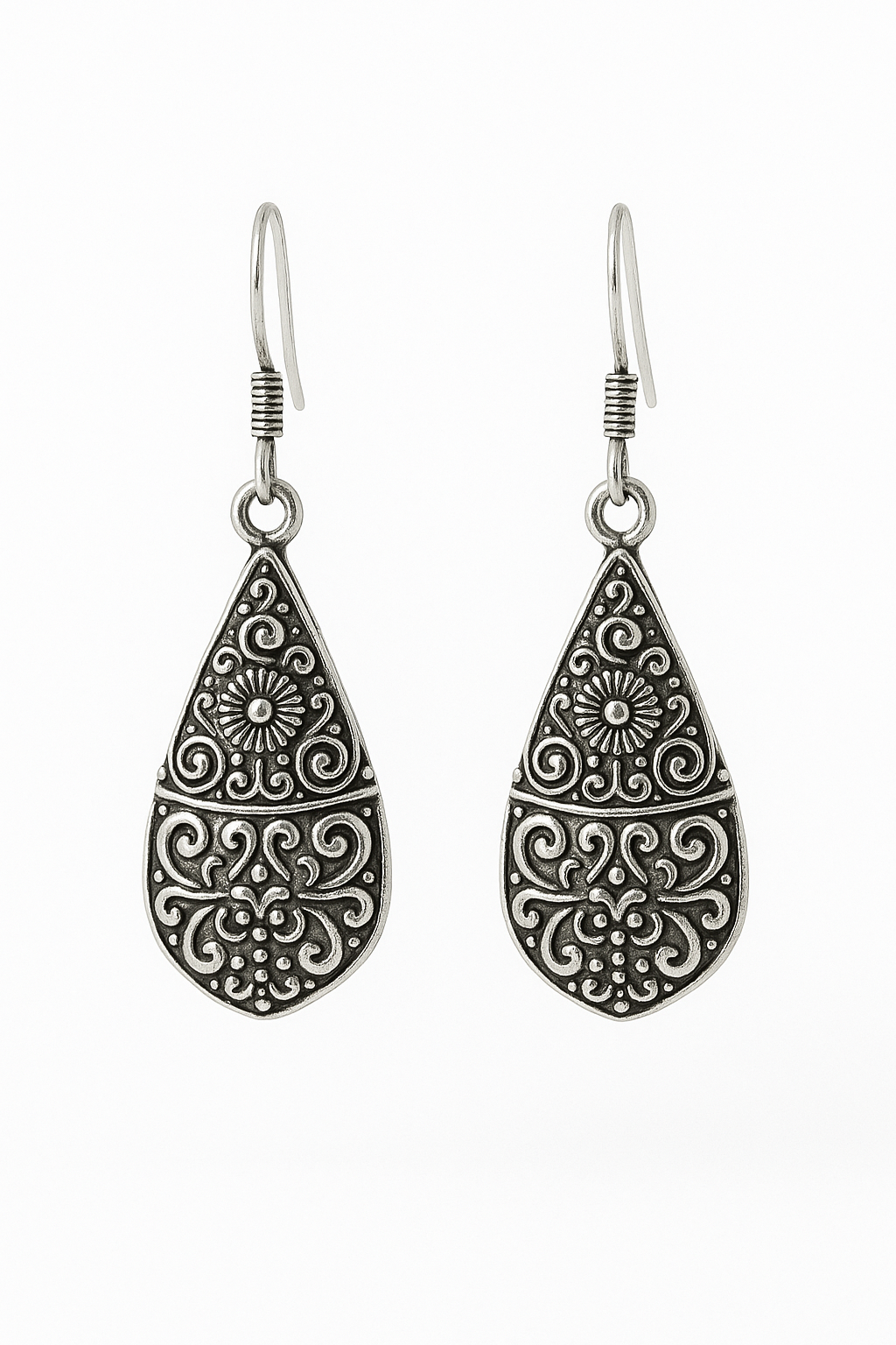 Oxidised Filigree Teardrop Earrings
