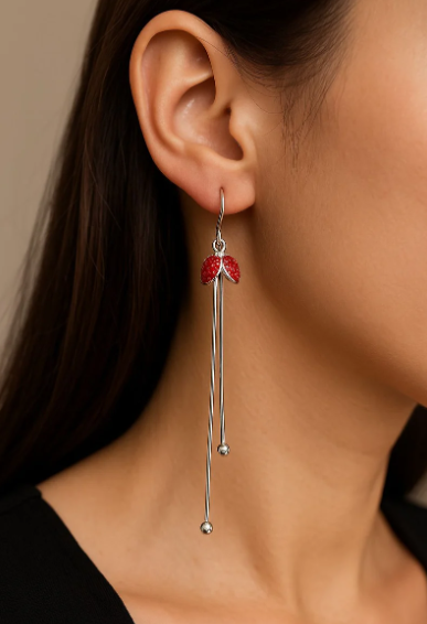 Red Petal Dangle Earrings