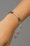 Silver Charm Cuff Bangle with Hanging Bead