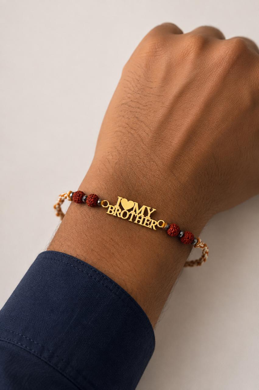 I Love My Brother Rudraksha Rakhi - Silver And Gold Plated