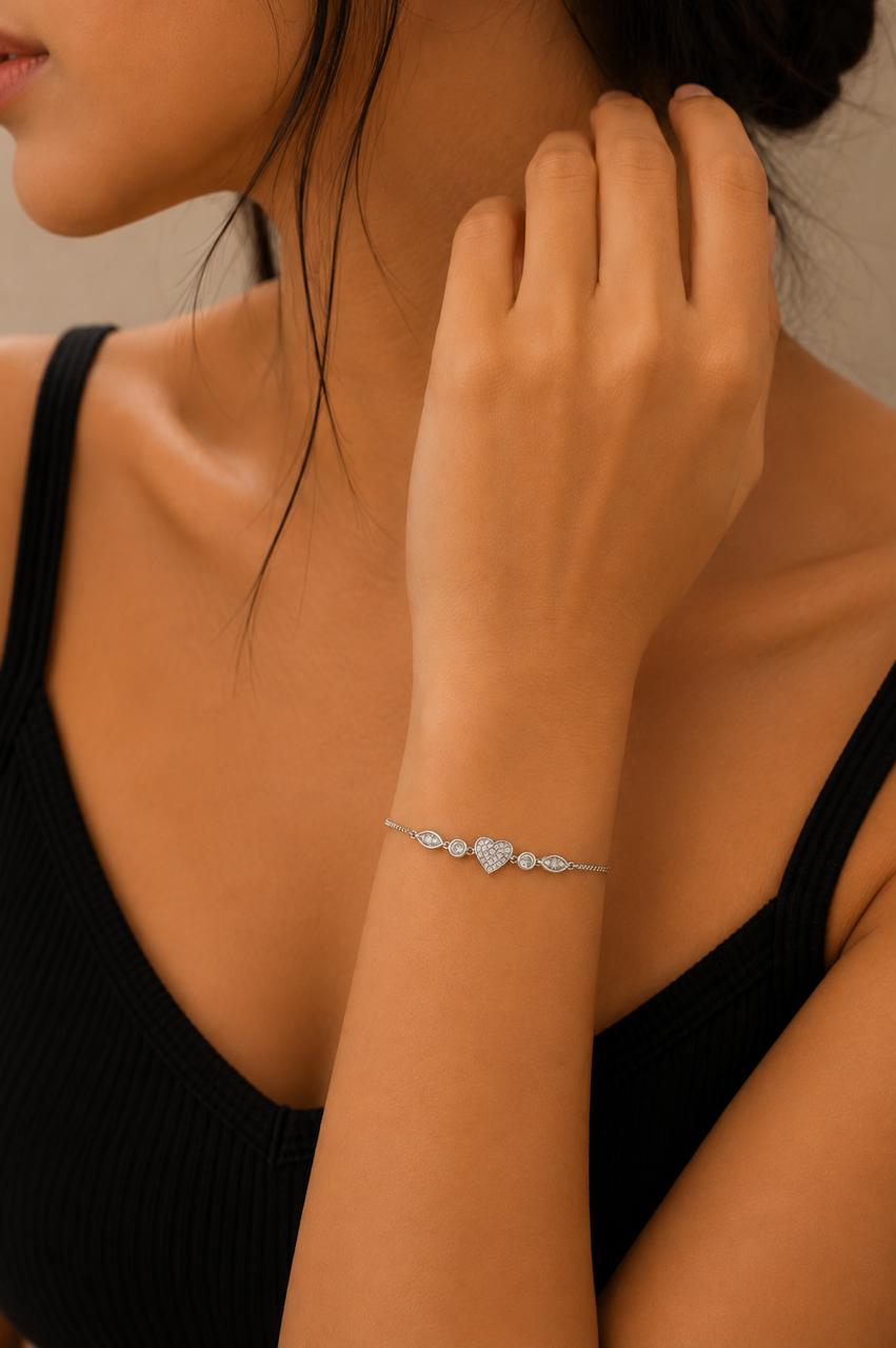 Celestial Heart Charm Bracelet – 925 Sterling Silver Elegance