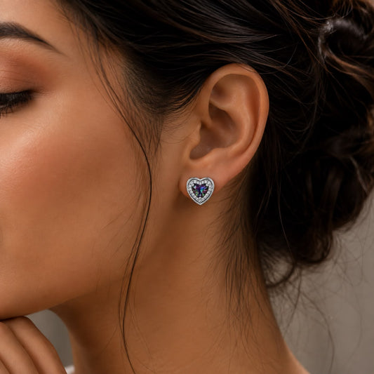 Heart Mystic Topaz Stud Earrings – 925 Sterling Silver Elegance