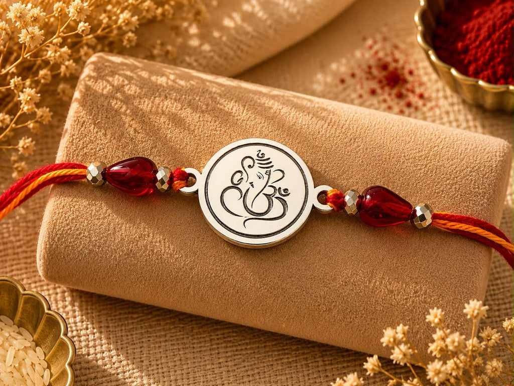Shree Ganesha Engraved Silver Rakhi – Traditional Ganpati Rakhi