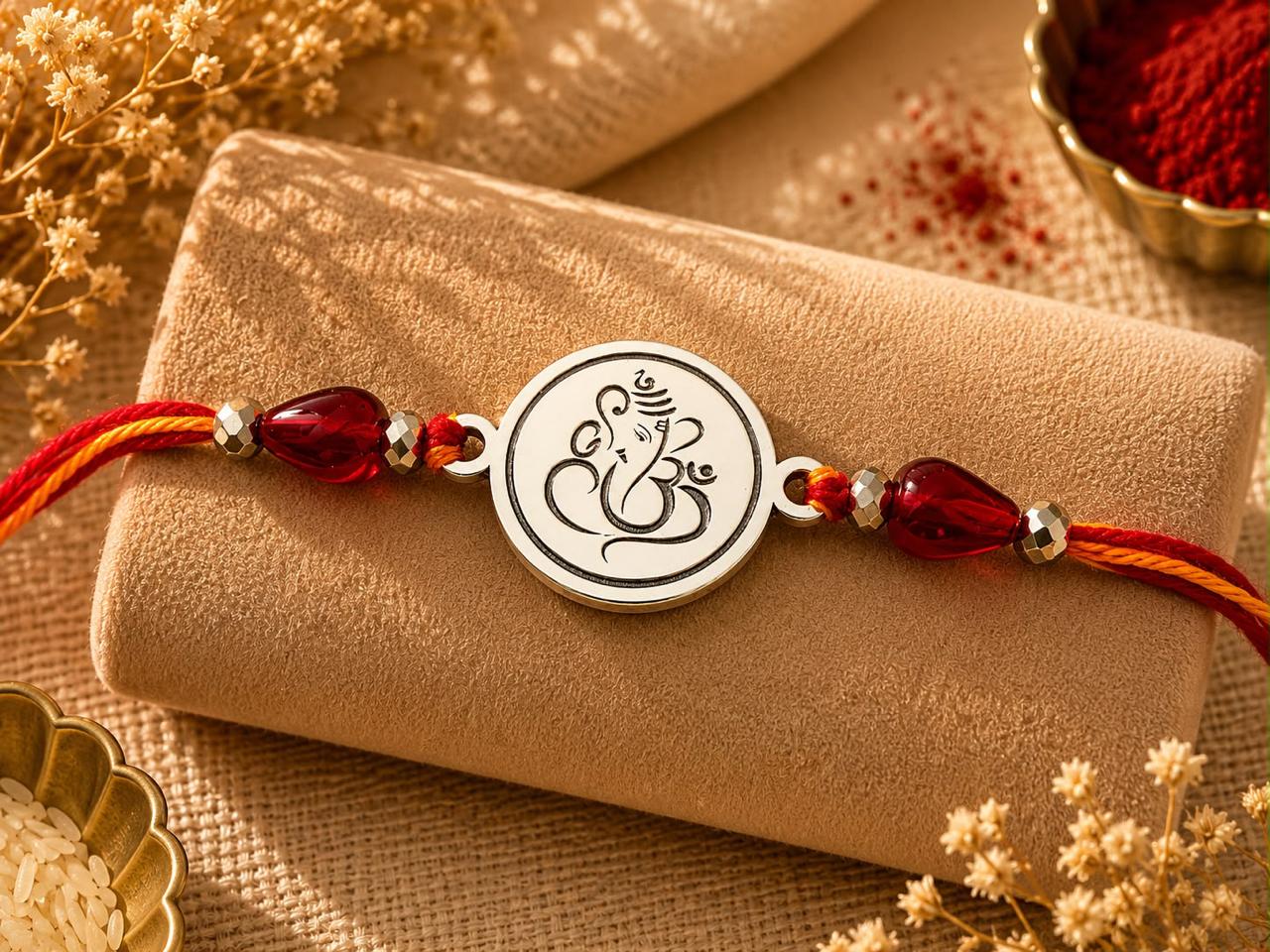 Shree Ganesha Engraved Silver Rakhi – Traditional Ganpati Rakhi