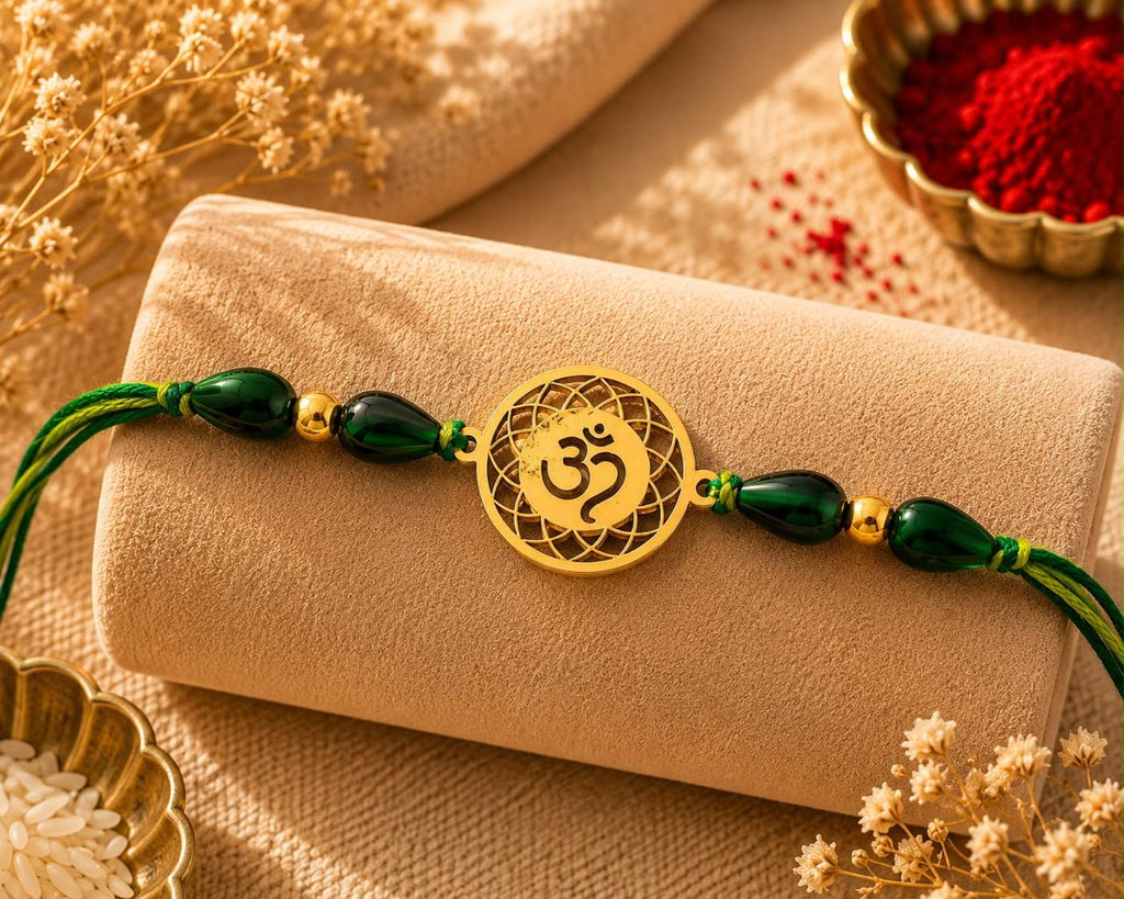 Om Symbol Rakhi- Silver and gold plated Rakhi