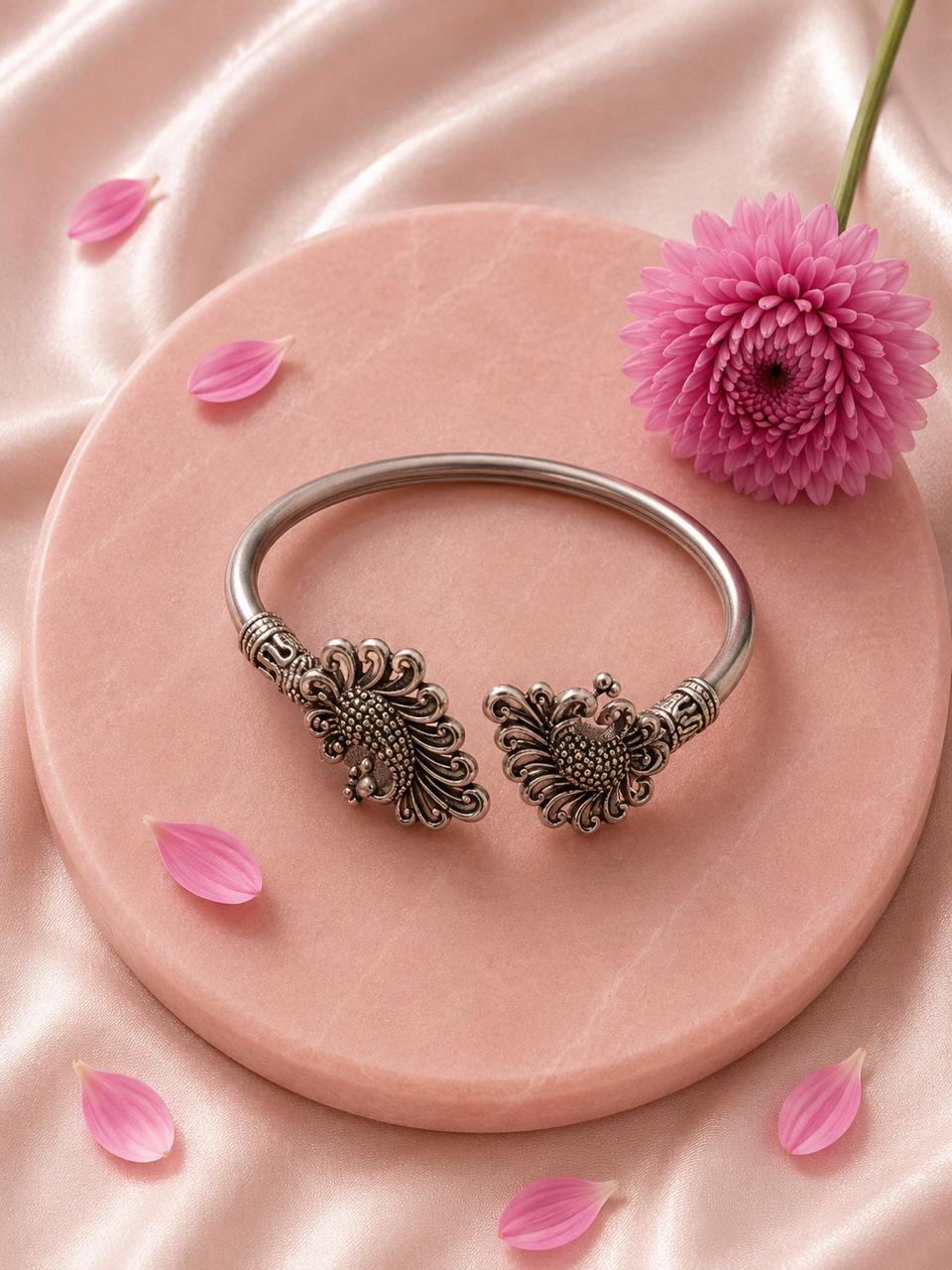 Royal Peacock Cuff Bracelet– 925 Sterling Silver Elegance