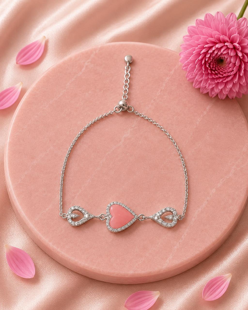Blush Heart Bracelet– 925 Sterling Silver Elegance