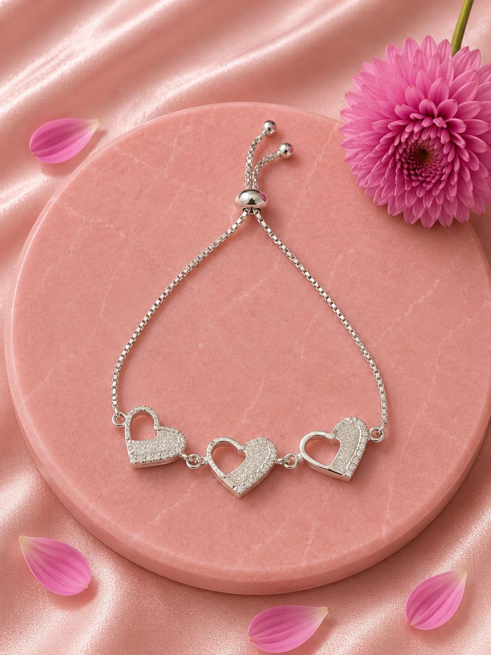 Triple Heart Bracelet– 925 Sterling Silver Elegance