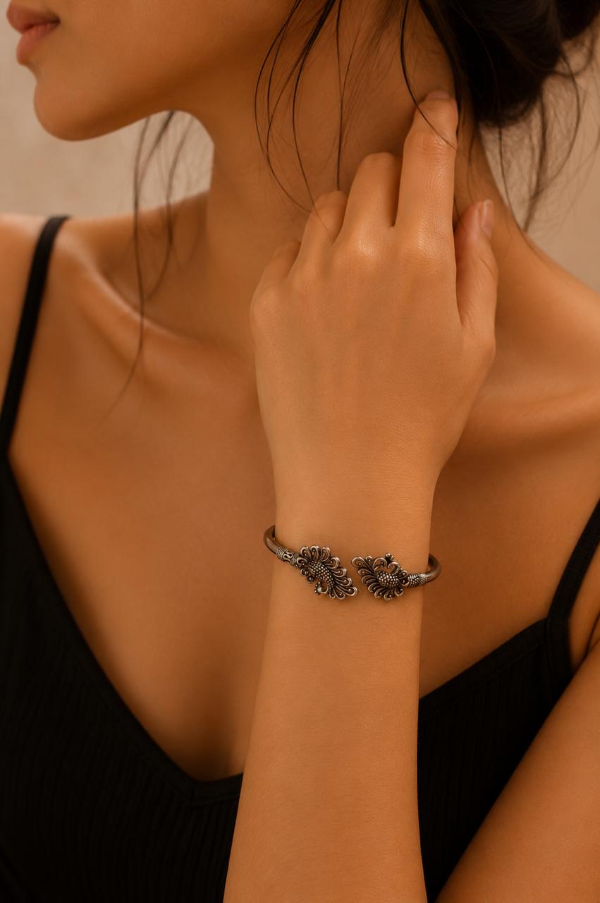 Royal Peacock Cuff Bracelet– 925 Sterling Silver Elegance
