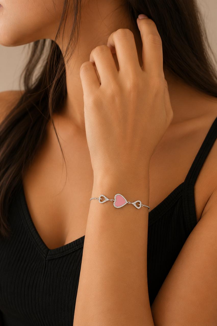 Blush Heart Bracelet– 925 Sterling Silver Elegance