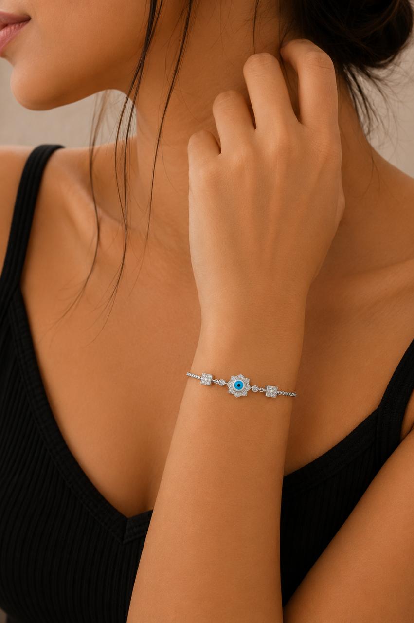 Evil Eye Charm Bracelet– 925 Sterling Silver Elegance