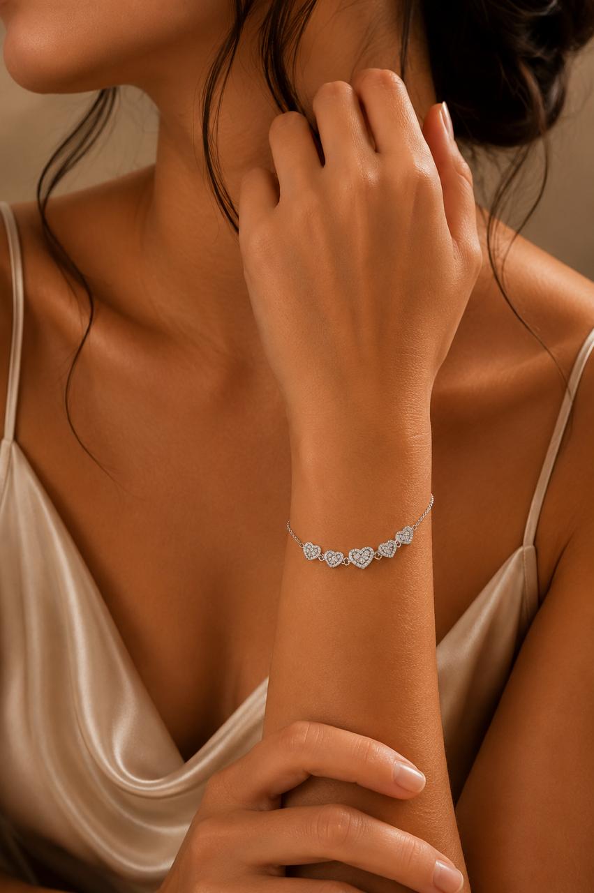 Rosé Heart Bracelet- 925 Sterling Silver Elegance