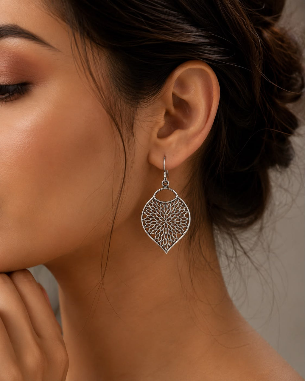 Antique Leaf Filigree Drop Earrings – 925 Sterling Silver Statement