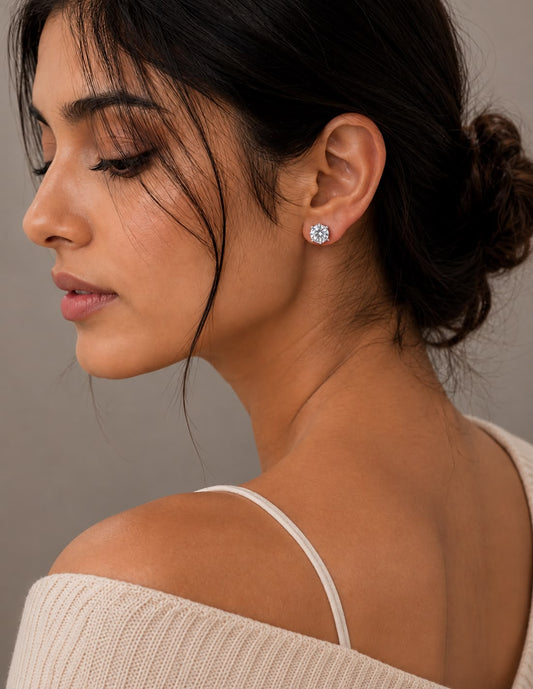 Solitaire Stud Earrings – 925 Sterling Silver Elegance