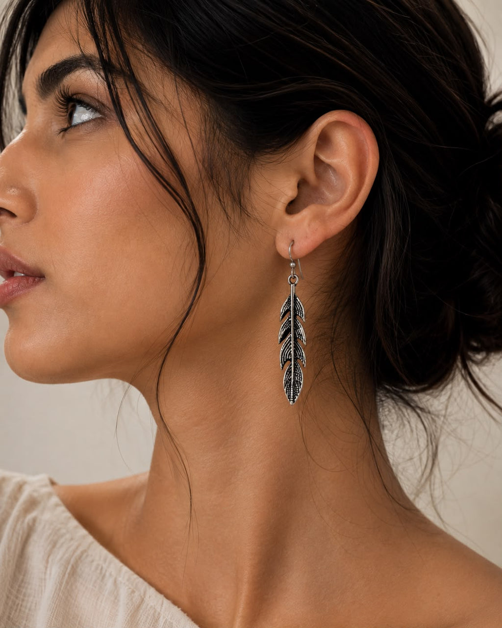Antique Feather Drop Earrings – 925 Sterling Silver Grace
