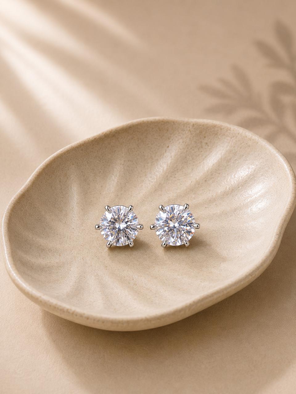 Solitaire Stud Earrings – 925 Sterling Silver Elegance
