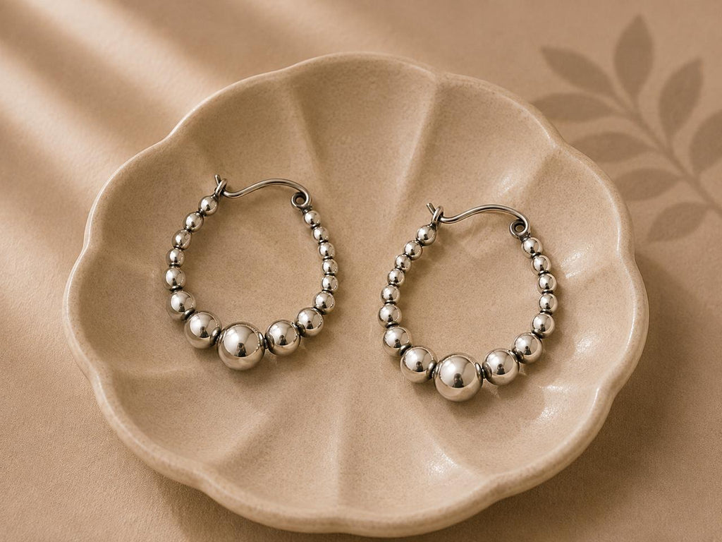 Silver Bead Hoop Earrings – 925 Sterling Silver Classic