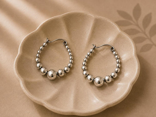 Silver Bead Hoop Earrings – 925 Sterling Silver Classic
