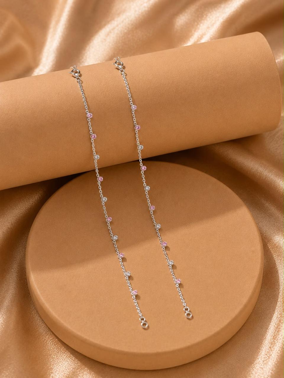 Pastel Sparkle Silver Anklet – 925 Sterling Silver Everyday Anklet