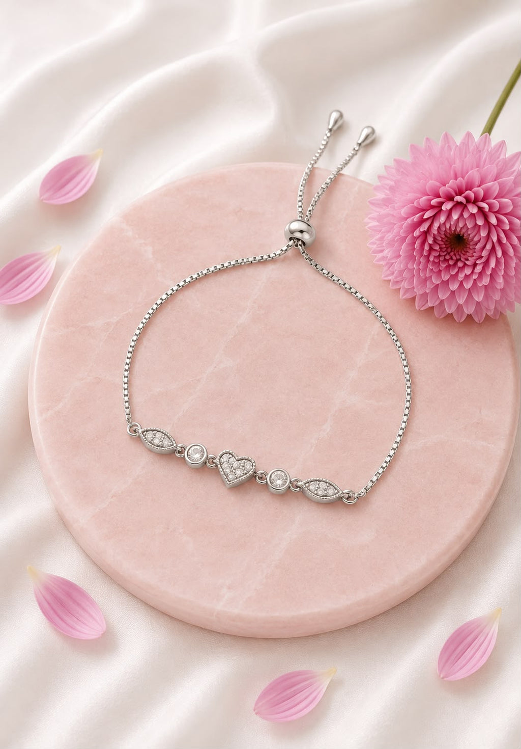 Celestial Heart Charm Bracelet – 925 Sterling Silver Elegance