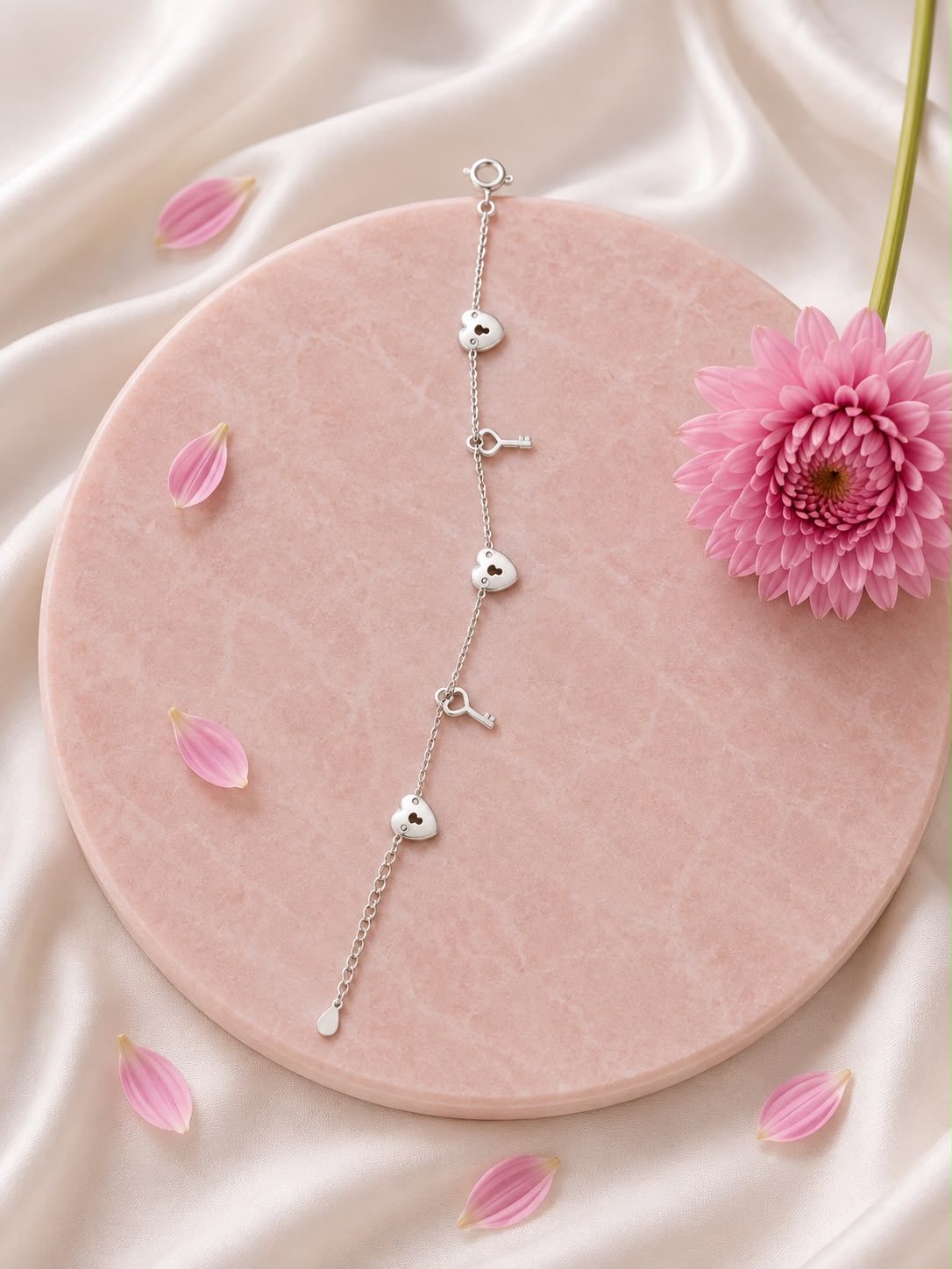 Lock and Key Charm Bracelet - 925 Sterling Silver Elegance
