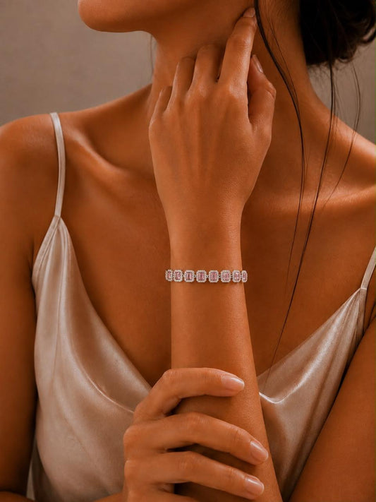 Pink Embellished Silver Bracelet– 925 Sterling Silver Elegance