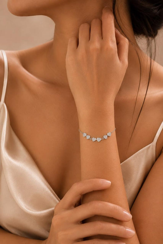 Hearts of Grace Adjustable Bracelet - Rhodium Polish and CZ Detailing